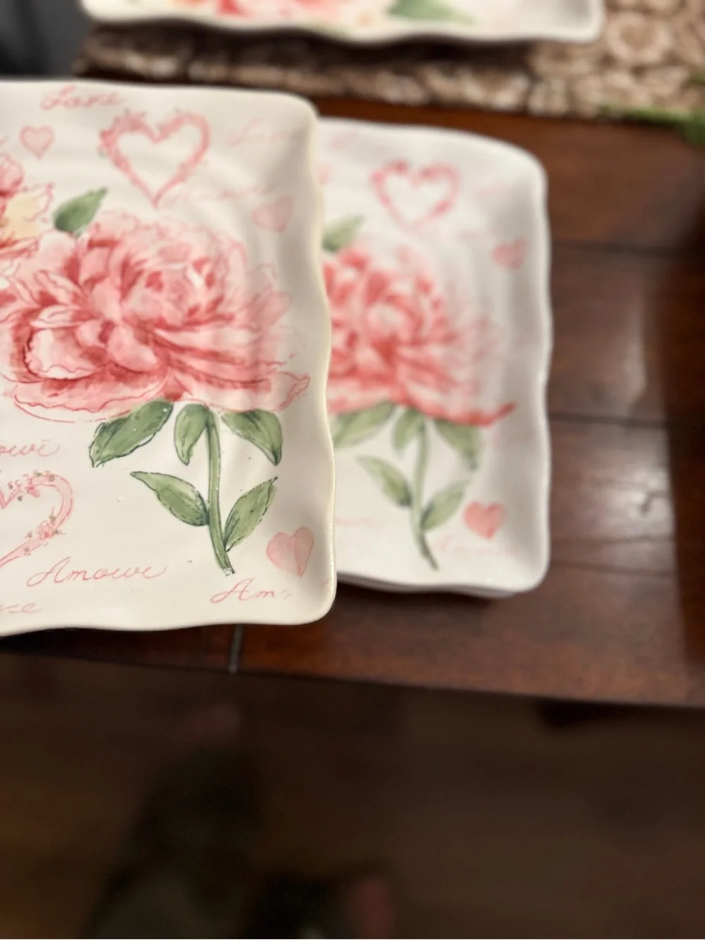 3 Maxcera Amour Floral Pink Peony Ceramic Salad plates 8” - Elegant Home Dining